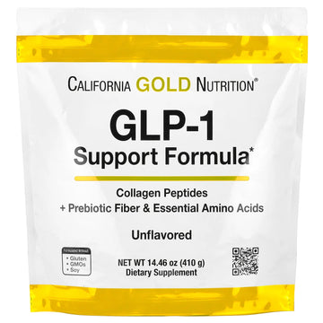 California Gold Nutrition, GLP-1 Support Formula with Hydrolyzed Marine Collagen Peptides, Prebiotic Digestive Resistant Fiber Blend Unflavored