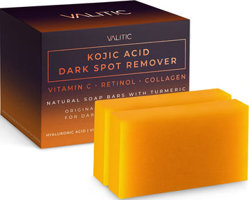 VALITIC, Kojic Acid, Dark Spot Remover Soap Bar, with Vitamin C, Retinol, Collagen, Turmeric, 2 Pack