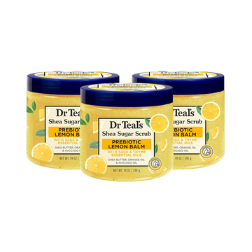 Dr Teal's Shea Sugar Scrub – Prebiotion Lemon Balm, 19 oz (Pack of 3)