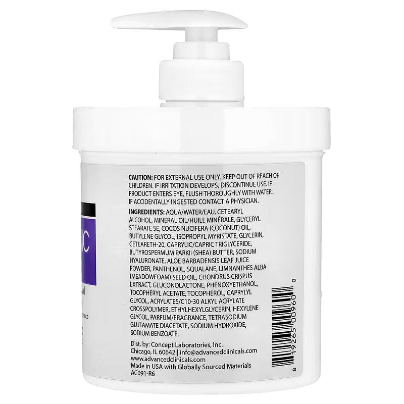 Advanced Clinicals, Hydrating Body Cream, Hyaluronic Acid, 454g