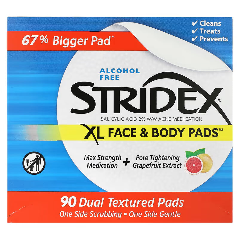 Stridex, Face & Body Pads XL, Dual Textured Alcohol-Free, 90 Pads