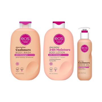 eos Shower Essentials Bundle – Pink Champagne (Body Lotion + Body Wash + Shave Oil)