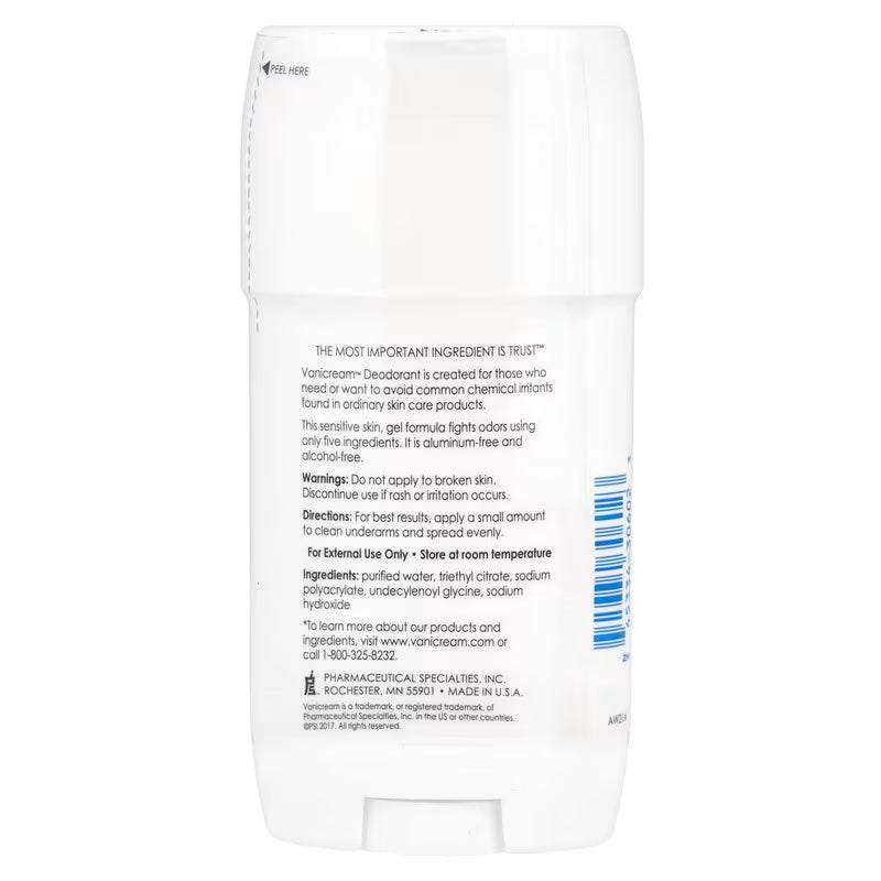Vanicream, Deodorant, For Sensitive Skin Aluminum-Free Fragrance-Free, 57g