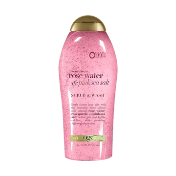 OGX Sensitive Rose Water & Pink Sea Salt Exfoliating Body Scrub with Rose Quartz – 19.5 fl oz