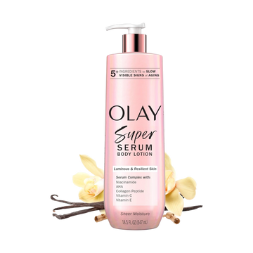 Olay Super Serum Hand & Body Lotion for Dry Skin – Sweet Vanilla & Soft Wood, 18.5 fl oz