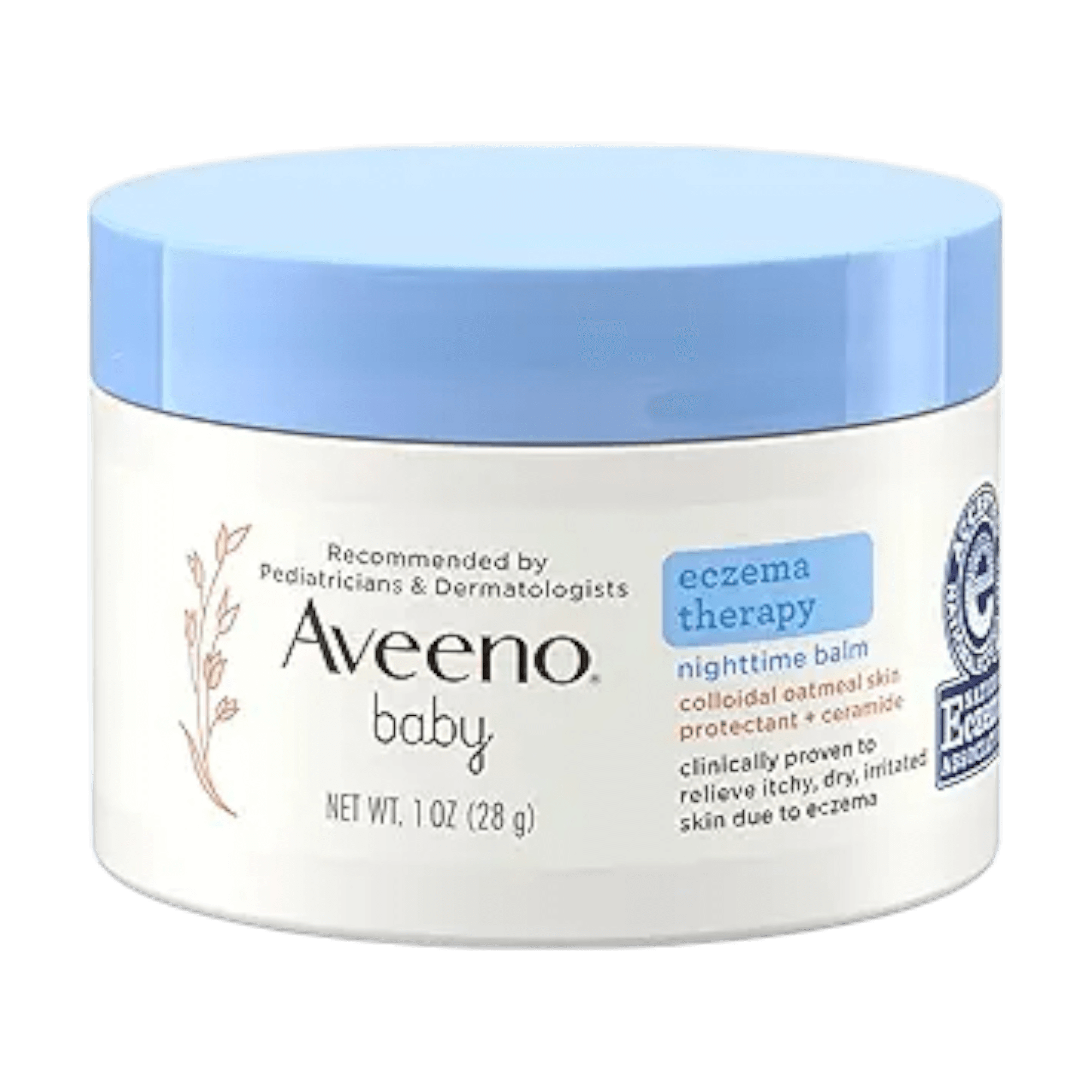Aveeno Baby Eczema Therapy Nighttime Moisturizing Balm, Colloidal Oatmeal & Ceramide, Soothes & Relieves Dry, Itchy Skin from Eczema, Hypoallergenic, Fragrance-Free, Travel Size, 28g