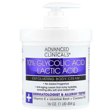Advanced Clinicals, Exfoliating Body Cream, 10% Glycolic + Lactic Acid, 454g