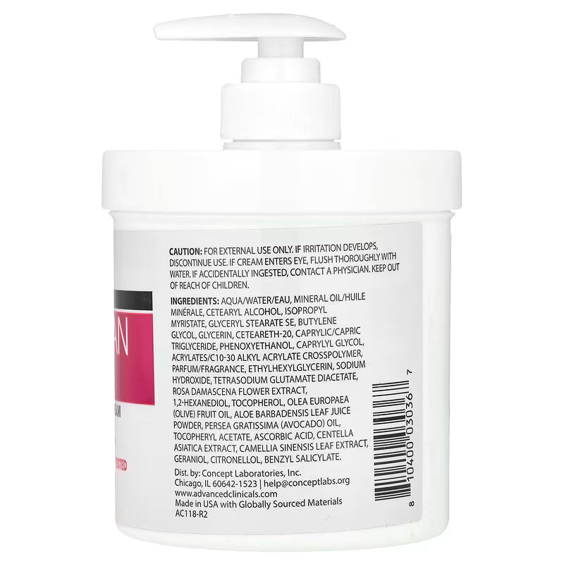 Advanced Clinicals, Anti-Aging Rescue Cream, Bulgarian Rose, 454g
