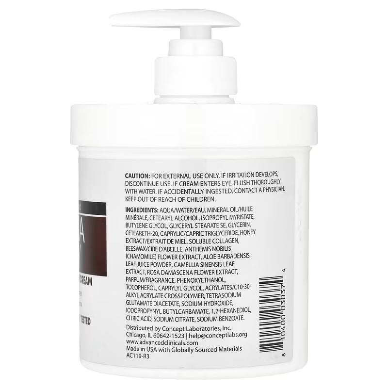 Advanced Clinicals, Body Cream, Manuka Honey Restore + Hydrate, 454g
