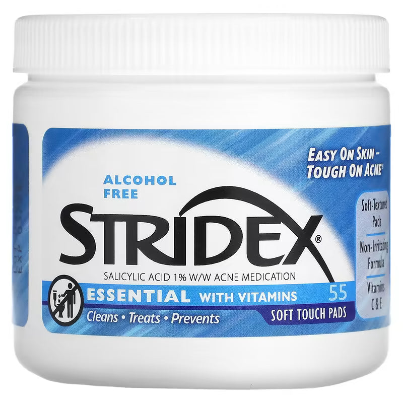Stridex, Acne Treatment Pads, Essential with Vitamins Alcohol-Free, 55 Pads