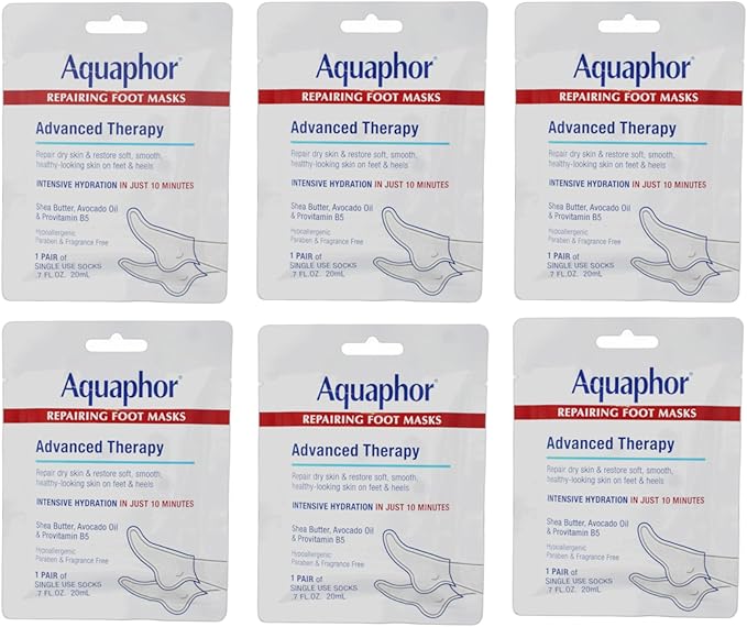 Aquaphor Repairing Foot Masks – Moisturizing Socks for Dry Feet, Pack of 6