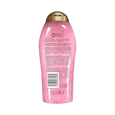 OGX Sensitive Rose Water & Pink Sea Salt Exfoliating Body Scrub with Rose Quartz – 19.5 fl oz