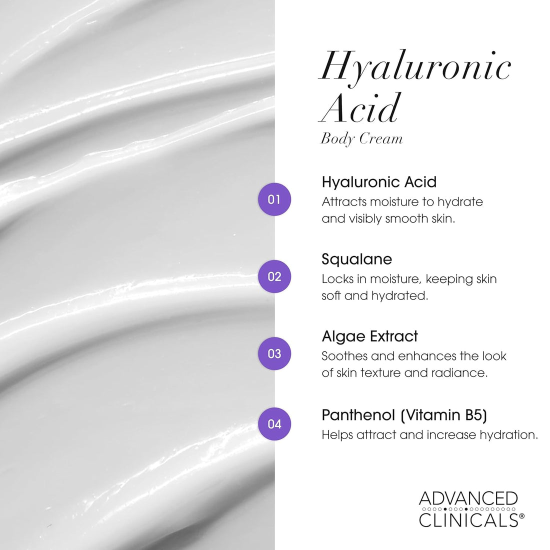 Advanced Clinicals Hyaluronic Acid Moisturizer Body Cream – 16 oz
