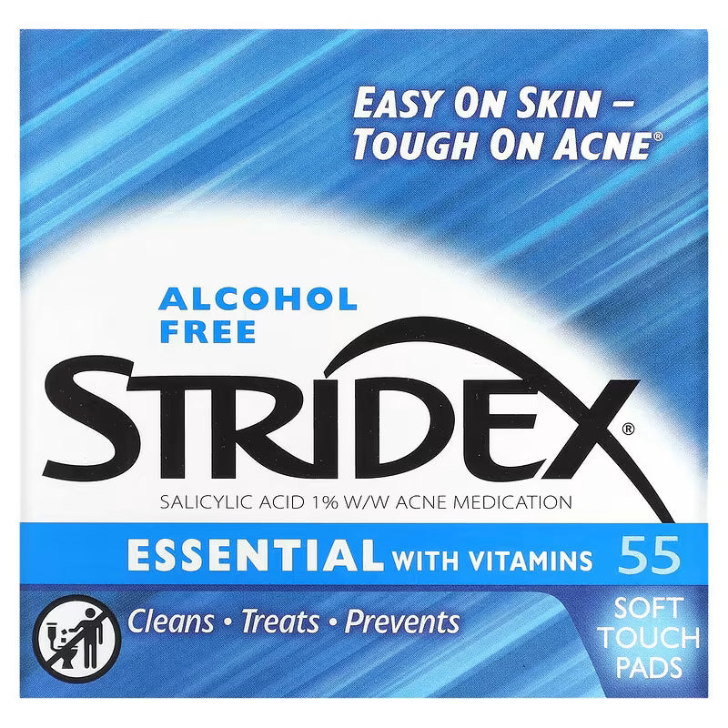 Stridex, Acne Treatment Pads, Essential with Vitamins Alcohol-Free, 55 Pads