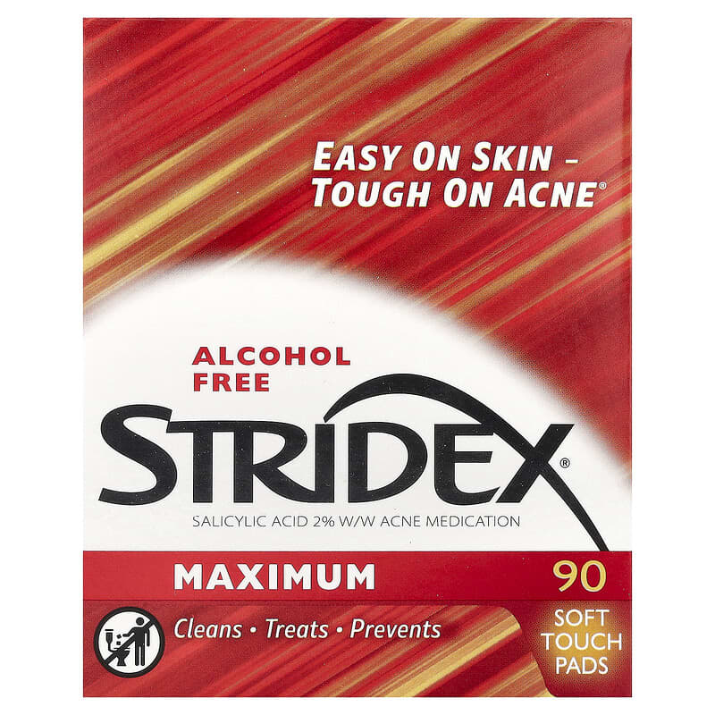 Stridex, Acne Treatment Pads, Maximum Strength Alcohol-Free, 90 Pads