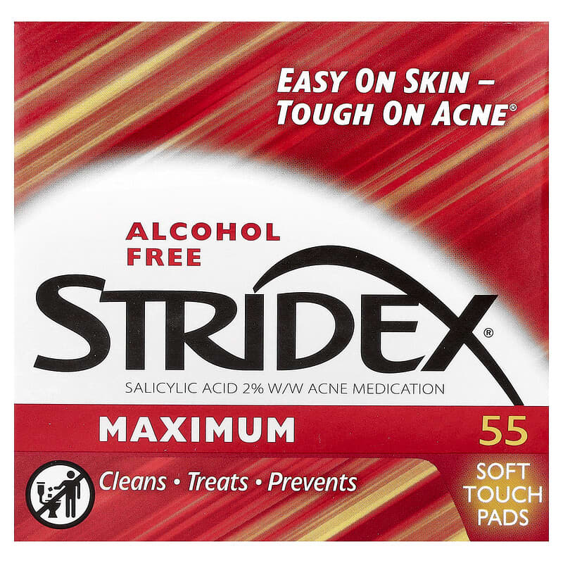 Stridex, Acne Treatment Pads, Maximum Strength Alcohol-Free, 55 Pads
