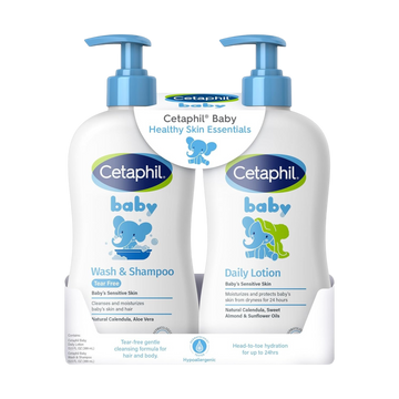 Cetaphil Baby Wash & Shampoo + Body Lotion – Healthy Skin Essentials, 2-Pack