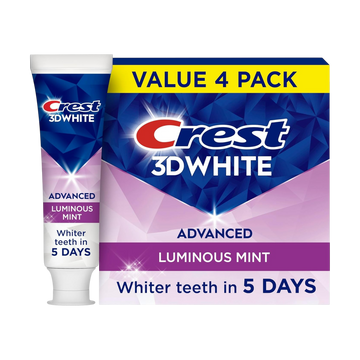 Crest 3D White Advanced Luminous Mint Toothpaste – 3.7 oz (Pack of 4)
