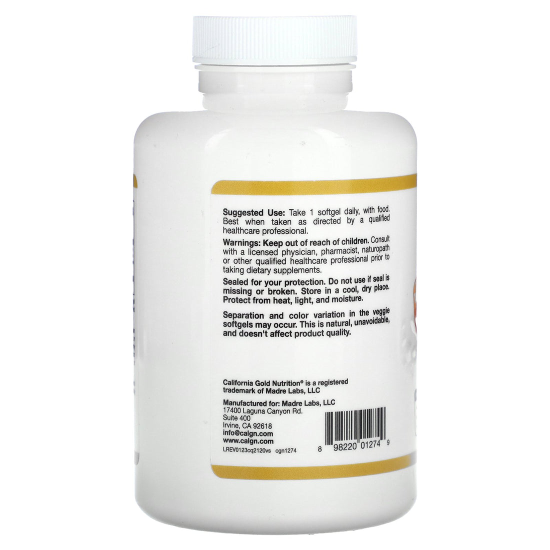 California Gold Nutrition, CoQ10 with Bioperine and Black Pepper Extract, Enhanced Biovailability, 200 mg, 120 Veggie Capsules
