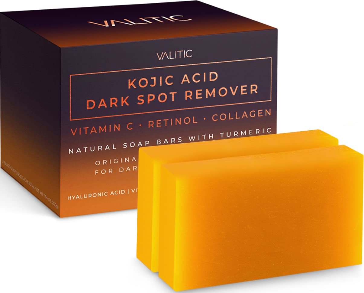 VALITIC, Kojic Acid, Dark Spot Remover Soap Bar, with Vitamin C, Retinol, Collagen, Turmeric, 2 Pack