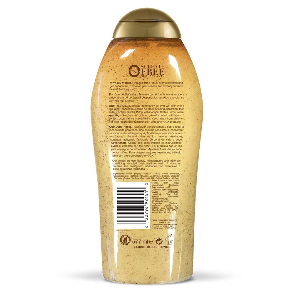 OGX Smoothing Coconut Coffee Exfoliating Body Scrub with Arabica Coffee & Coconut Oil – 19.5 fl oz