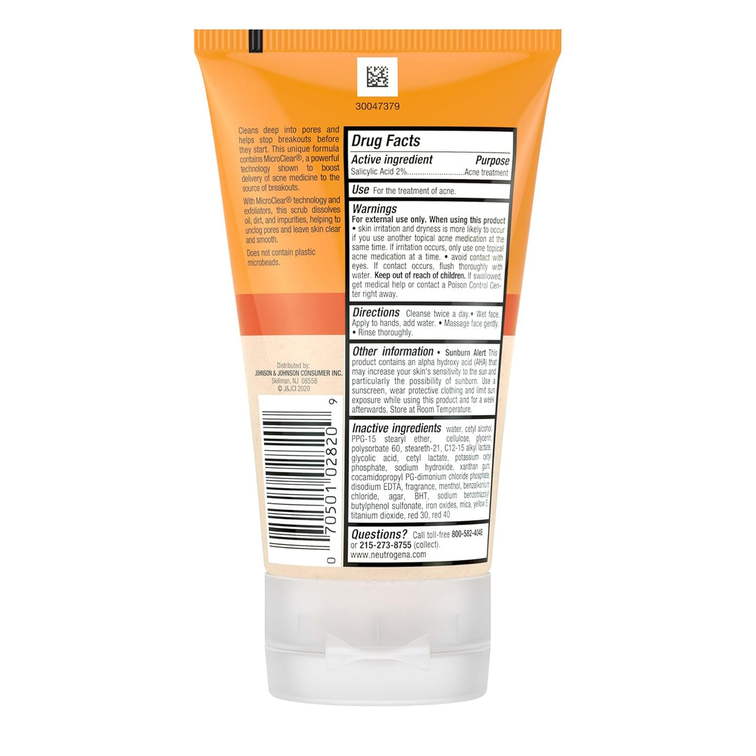 Neutrogena Oil-Free Acne Face Wash with 2% Salicylic Acid – Daily Exfoliating Scrub, 4.2 fl oz